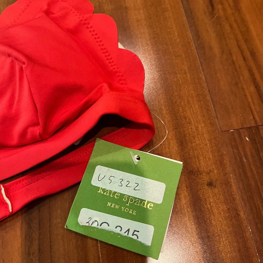 Kate Spade Red Bikini Top Rosa Scalloped Triangle Swim Halter Tie New Size XS